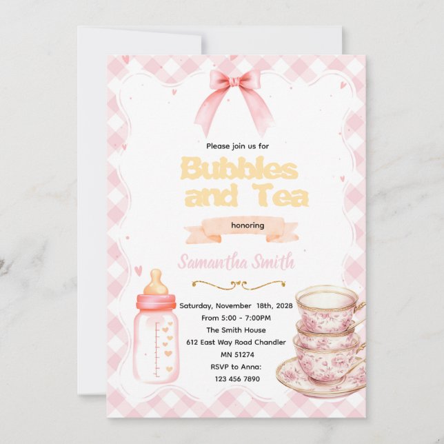 Bubbles & Tea for the Mommy-to-Be invitation Inbjudningar (Framsida)