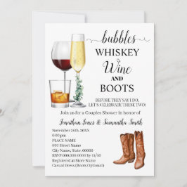 Bubbles Whiskey Vin & Boots Par Shower Inbjudningar