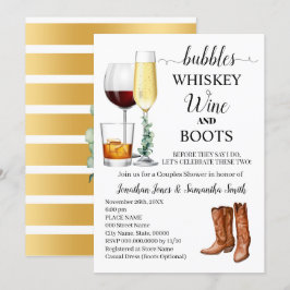 Bubbles Whiskey Vin & Boots Par Shower Inbjudningar
