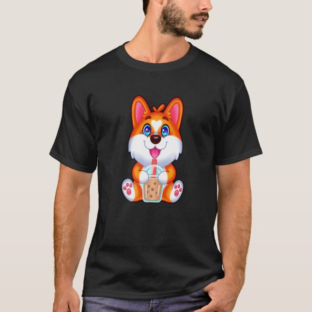 Bubbleteadrankare Corgi Tapiocapärlor Mjölk Corgie T Shirt (Framsida)
