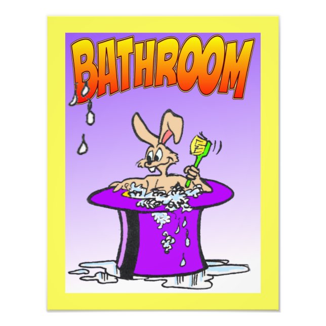 Bubbling Bunny Bathroom Poster Cust. Gräns Färg (Framsidan)