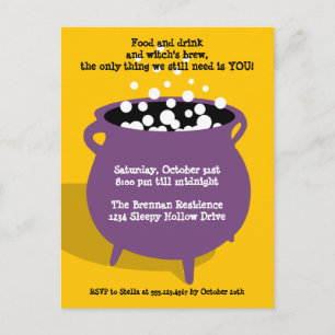 Bubbling cauldron-potion gult Halloween fest Inbjudan Vykort