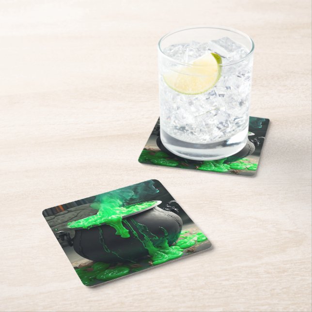 Bubbling Witch's Cauldron Halloween Underlägg Papper Kvadrat (Insitu)