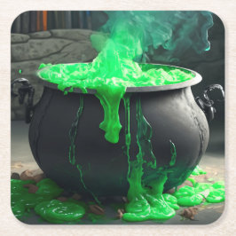 Bubbling Witch's Cauldron Halloween Underlägg Papper Kvadrat
