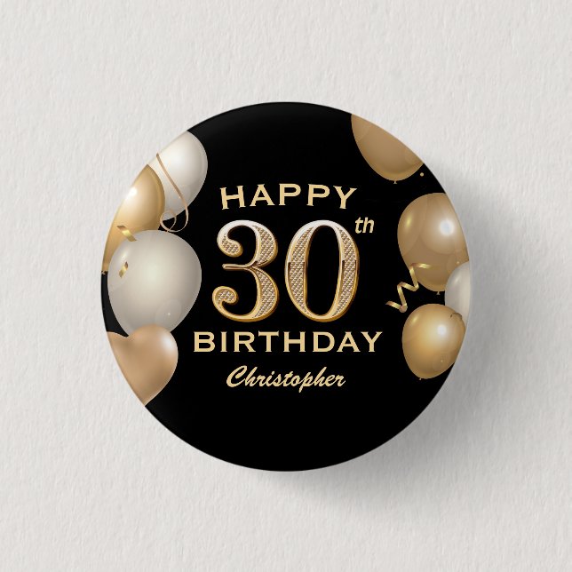 Bubblor 30års födelsedag Party och Guld Knapp (Framsida)