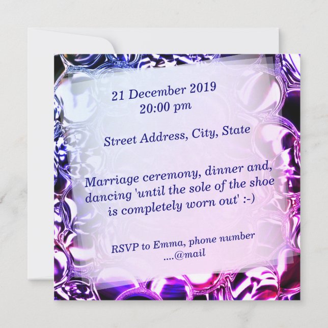 Bubblor av glas eller av skifferblått till rosa inbjudningar (Baksida)