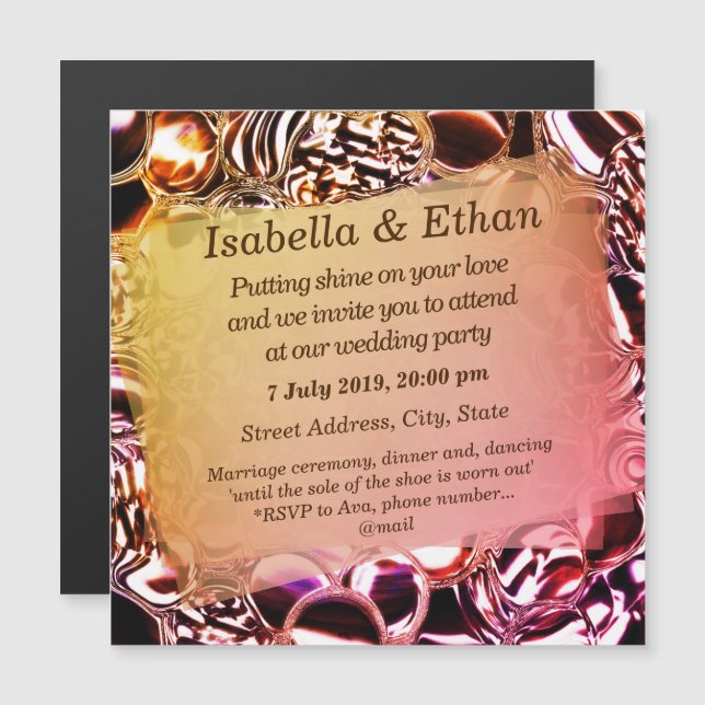 Bubblor av glas eller av tugglaxtoner magnetisk inbjudningskort (Fram/baksida)