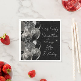 Bubblor Birthday Black Silver Glitter Party Pappersservett