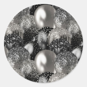 Bubblor Birthday Black Silver Glitter Party Runt Klistermärke