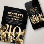 Bubblor Black Guld 40:e födelsedagen Inbjudningar<br><div class="desc">Bunchar och buntar med ballonger - den här designen håller bara inte tillbaka! Med fet stil och typografi av eleganten i ett utrymme som bokstavligen överflödar med ballonger är den här designen en en snabbstart för party. Schemat för guld och svart färg och retrotypografi anger en klassisk snyggt för din...</div>