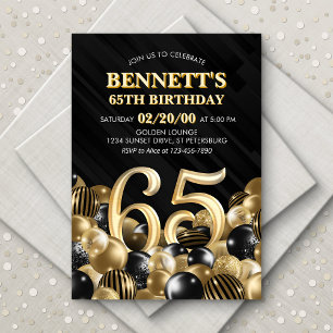 Bubblor Black Guld 65e Birthday Inbjudningar