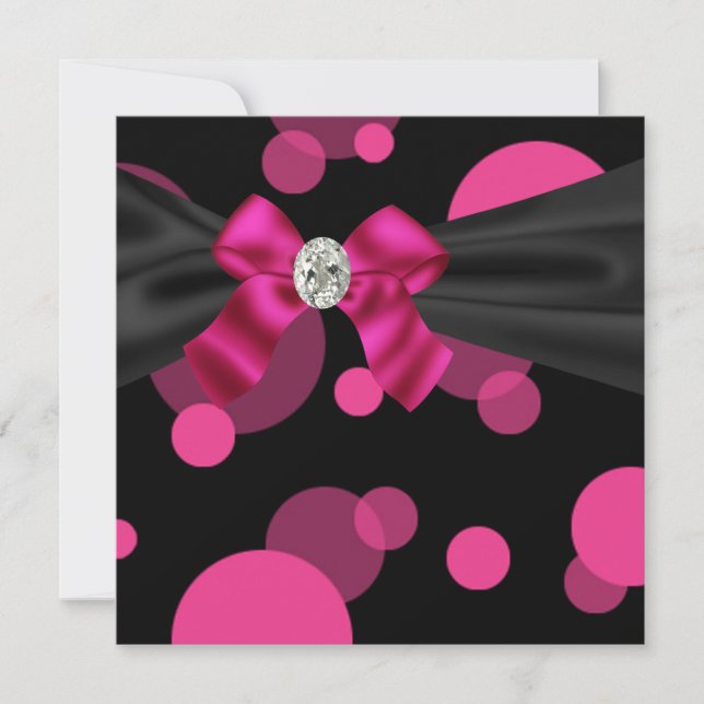 Bubblor Black Tie Party Rosa Svart Festinladning Inbjudningar (Framsida)