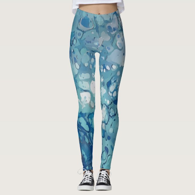 Bubblor, blåsor, vita, cyan, frysta leggings (Framsida)