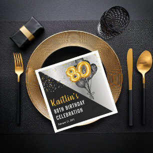 Bubblor Elegant Black 80:e Födelsedagsfesten Gul Pappersservett