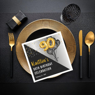 Bubblor Elegant Black 90:E FÖDELSEDAGSFESTEN GUL Pappersservett