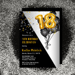 Bubblor Elegant Black | Guld 18:e Födelsedagsfeste Inbjudningar<br><div class="desc">Svarta ballonger som en tillbakagång till guld-tonnummerballonger ger en dramatisk fläkt till denna 18:e Födelsedagsfest-design. Sammansatt design efter Helgdag Hearts-design (reserverade höger). Andra åldersgrupper finns i vår butik. Om du inte ser någon design för den ålder du är tittar för, kan du välja att designer meddelandet på info@holidayheartsdesigns.com eller via...</div>
