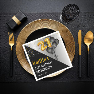 Bubblor Elegant Black Guld 21:a födelsedagen Par Pappersservett