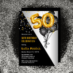 Bubblor Elegant Black | Guld 50:e Födelsedagsfeste Inbjudningar<br><div class="desc">Svarta ballonger som en tillbakagång till guld-tonnummerballonger ger en dramatisk fläkt till denna 50:e Födelsedagsfest-design. Sammansatt design efter Helgdag Hearts-design (reserverade höger). Andra åldersgrupper finns i vår butik. Om du inte ser någon design för den ålder du är tittar för, kan du välja att designer meddelandet på info@holidayheartsdesigns.com eller via...</div>