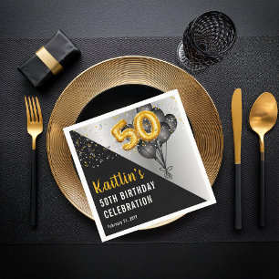Bubblor Elegant Black Guld 50:e Födelsedagsfeste Pappersservett