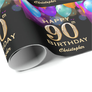 Bubblor för 90:e Födelsedagsfest, svart och Guld Presentpapper