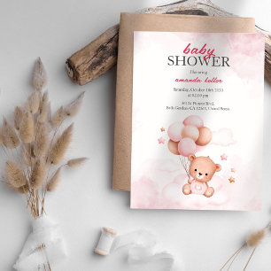 Bubblor för babyskor för rosa Baby Bear Balloons Inbjudningar