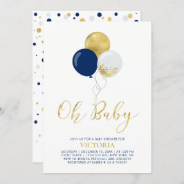 Bubblor för flotta och Guld | Oh Pojke Baby Shower Inbjudningar