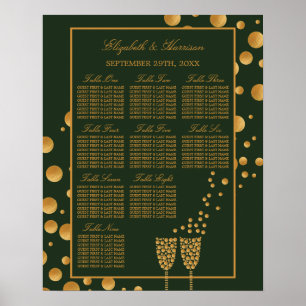 Bubblor för guld-champagne, sittdiagram för Grönt Poster
