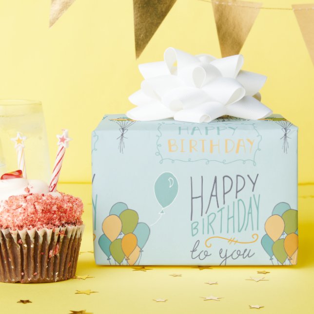 Bubblor för gult Grönt Grattis på födelsedagen Presentpapper (Födelsedagsfest)