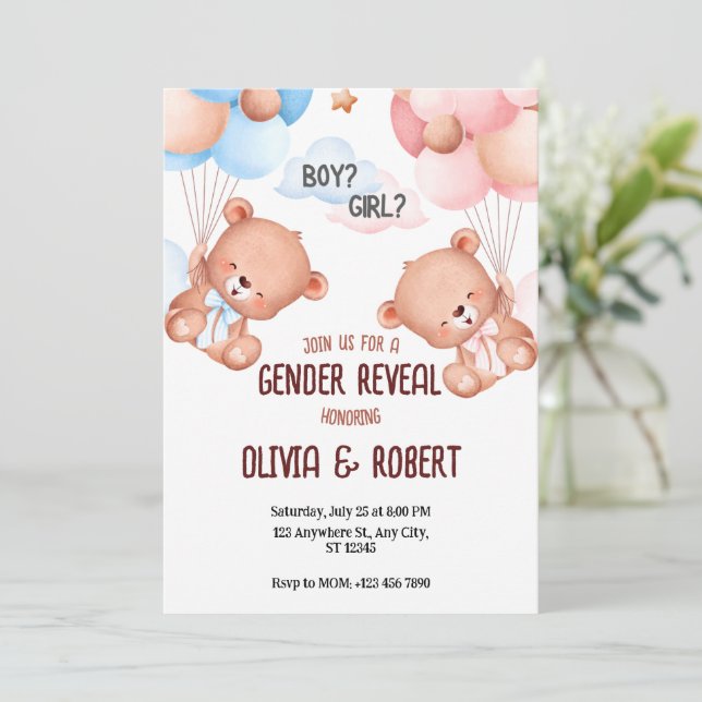Bubblor för inbjudan att visa Gender för nalle (Stående Fram)
