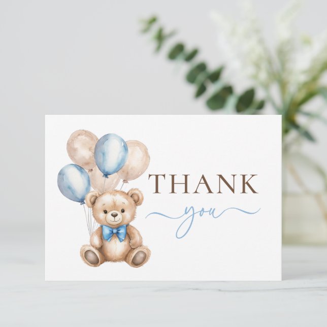 Bubblor för Nalle | Blue Boy Baby Shower Tack Kort (Stående Fram)