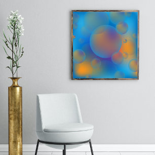 Bubblor för övertoning av abstrakt Holografisk blå Poster