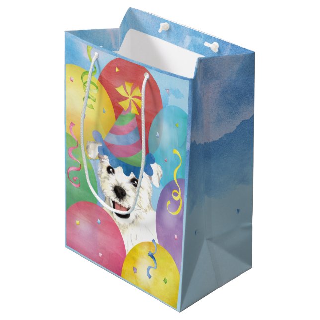 Bubblor från födelsedagen Westie Medium Gift Bag (Framsidan Vinklad)
