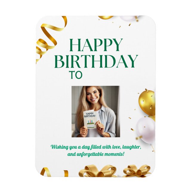 Bubblor från guld med födelsedagskort med gåvor oc magnet (Vertikal)