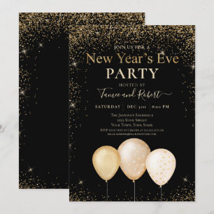 Bubblor guld Glitter Nyårsafton Party Inbjudningar