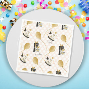 Bubblor guld Glitter och Party Hats Barns födelsed Pappersservett
