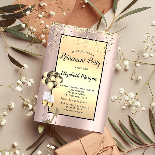Bubblor,Guld-konfetti Ro Guld Pension Inbjudningar (Skapare uppladdad)