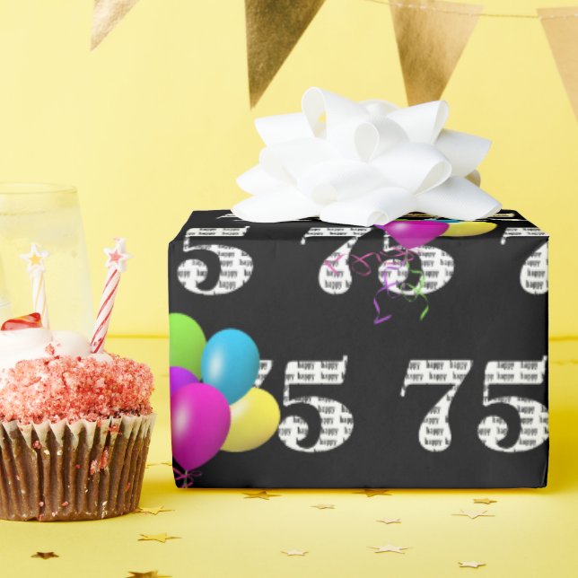 Bubblor i 75:e Grattis på födelsedagen på svart Presentpapper (Födelsedagsfest)