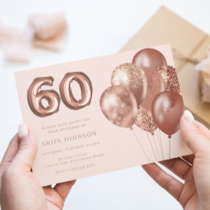 Bubblor i ro Guld 60:e Födelsedagsfesten Inbjudningar