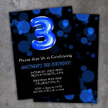 Bubblor Kids Blue Boy Party Inbjudningar<br><div class="desc">3:e födelsedagskalendrar Barn blå party 3:e födelsedag inbjudan till en 3-årig pojke med modernt skript och roligt blå folie ballonger.</div>