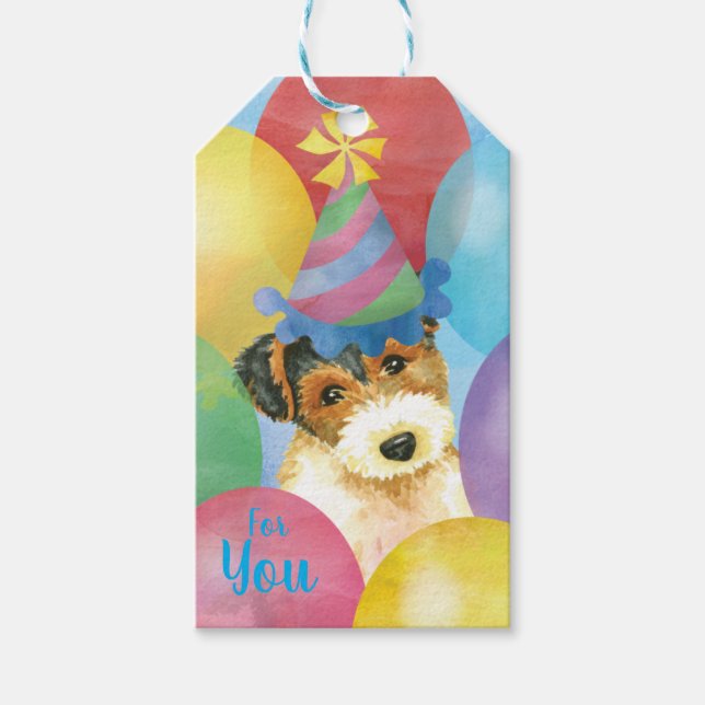 Bubblor med födelsedag (Wire Fox Terrier) Presentetikett (Framsidan)