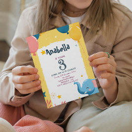 Bubblor och elefant Gult Barns födelsedag Party Inbjudningar