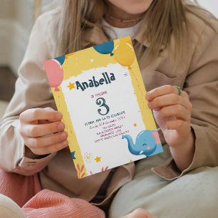 Bubblor och elefant Gult Barns födelsedag Party Inbjudningar