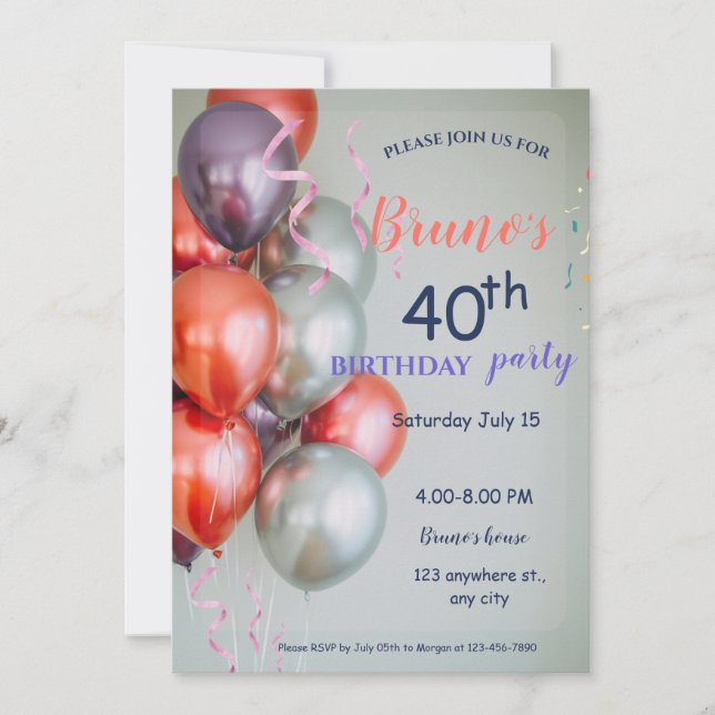 Bubblor och Konfetti-födelsedagsinbjudan Inbjudningar (Framsida)