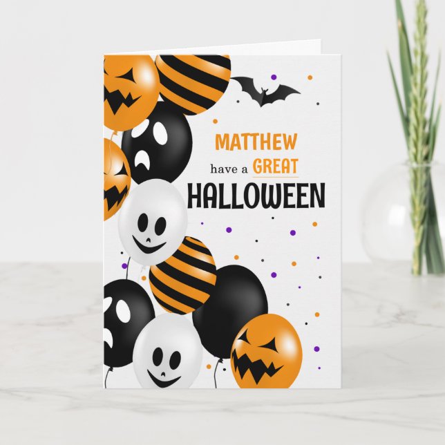 Bubblor och Polka dots med Namn Halloween Kort (Framsida)