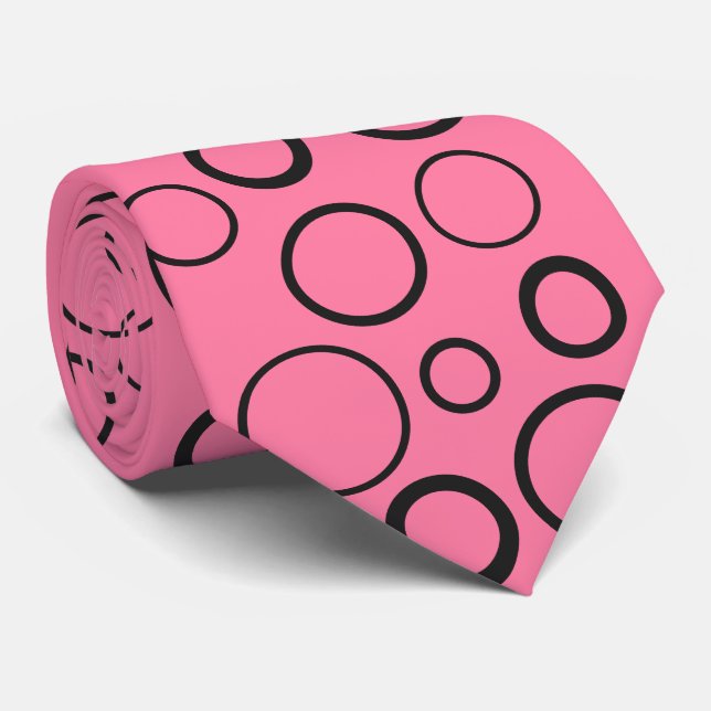 Bubblor och ringar, svarta cirklar på rosa slips (Rullad)