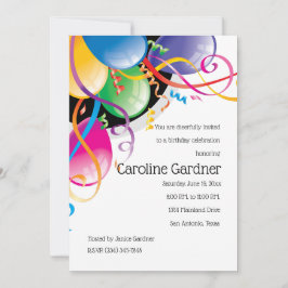 Bubblor och strömmande färger på födelsedagen inbjudningar