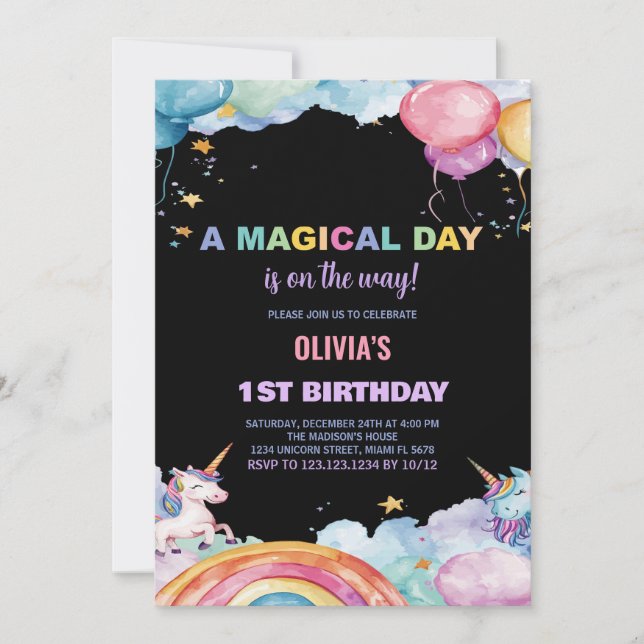 Bubblor Rainbow Unicorn Birthday-inbjudningar Inbjudningar (Framsida)