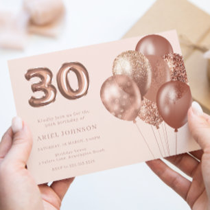 Bubblor ro Guld 30års födelsedag Party Inbjudningar