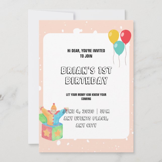 Bubblor Rosa Gräns Flicka Leksak 1:a födelsedag Inbjudningar (Framsida)