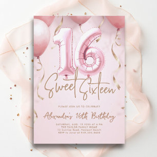 Bubblor Rosa Guld Modern Calligraphy Sweet 16 Inbjudningar